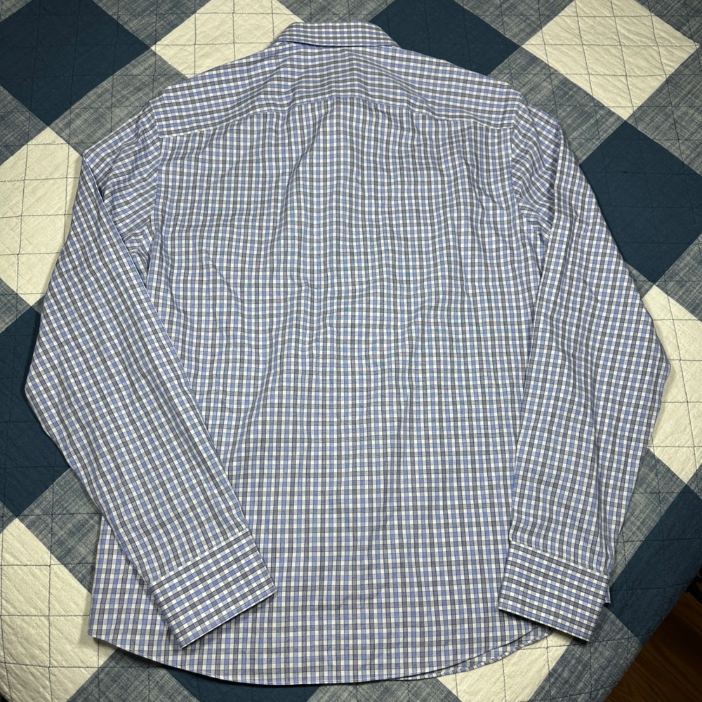 UNTUCKit Durif WF Mens Large Slim Fit Blue Gingham Wrinkle Free Button Down - Picture 3 of 8